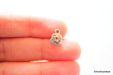 9 Flower 'Made with love' Silver Tone Pendant Charms 9mm